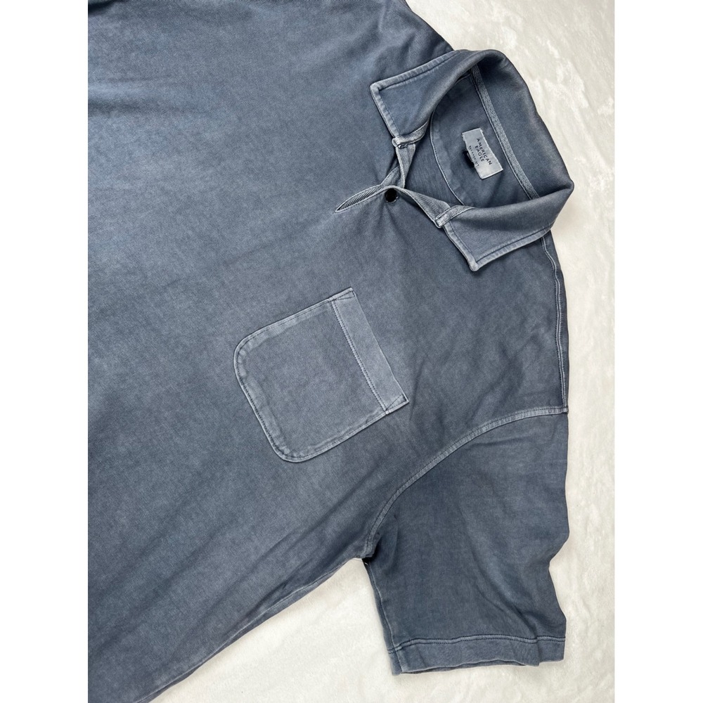 American Eagle Mens Relaxed Fit Polo Shirt Blue Gray Cotton Pocket Large L